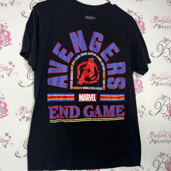 Avengers marvel end game tshirt black blue red logo on front and back Disney - Picture 2 of 4